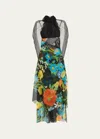 Burberry Poppy Garden Halterneck Dress In Turquoise Ip Desi