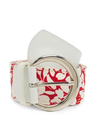 Pre-owned Burberry Floral-print Buckle Belt In Red