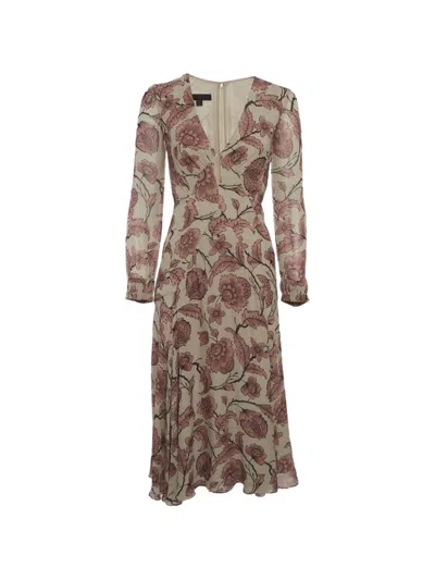 Pre-owned Burberry Floral-print Flared Midi Dress In Neutral