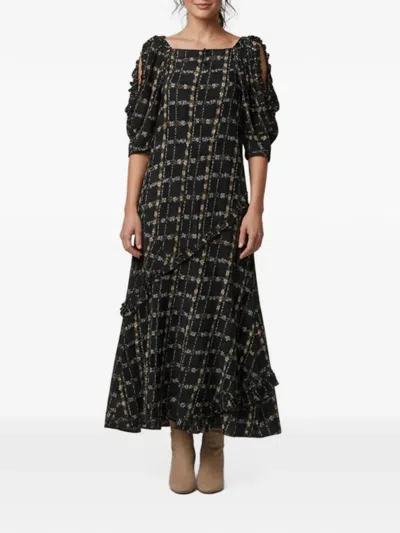 Pre-owned Burberry Floral-print Ruffled Midi Dress In Black
