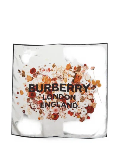 Pre-owned Burberry Floral-print Scarf In White