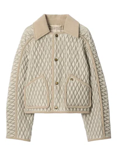 Burberry Floriston Quilted Corduroy-trimmed Jacket In Neutral