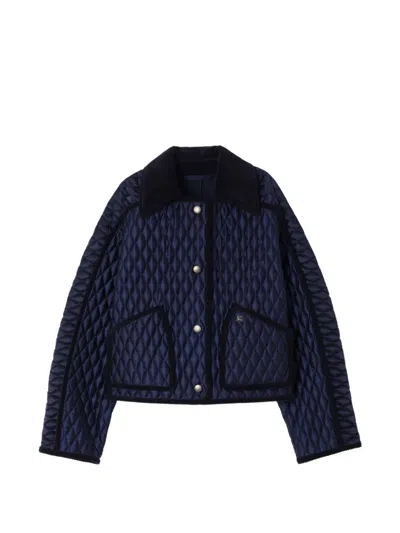Burberry Cropped Quilted Nylon Floriston Jacket In Blue
