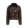 Burberry Floral Quilted Nylon Jacket With Corduroy Collar In Black