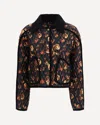 Burberry Floral Quilted Nylon Jacket With Corduroy Collar In Black