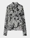 Burberry Flower Print Button Down Silk Top In Black Ip Pat