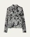 Burberry Flower Print Button Down Silk Top In Black Ip Pat
