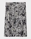 Burberry Flower Print Midi Silk Skirt In Black Ip Pat