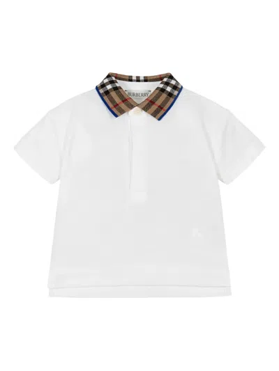 Burberry Babies' Folde-collar Polo Shirt In White