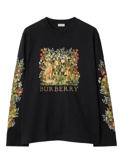 Burberry Forest-print Long-sleeve T-shirt In Black