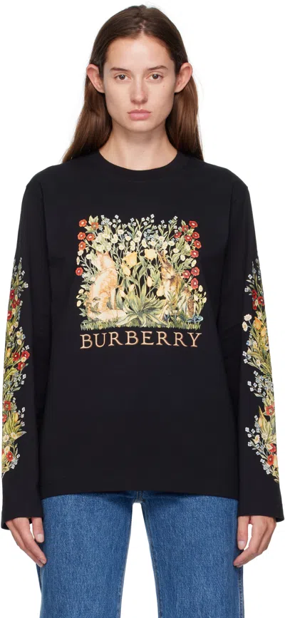 Burberry Black Long-sleeve Forest Cotton T-shirt In Multi