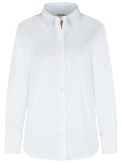 Burberry Classic Fit Grosgrain Trim Cotton Shirt In White