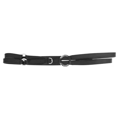 Pre-owned Burberry Four-strap Leather O-ring Logo Belt In Black