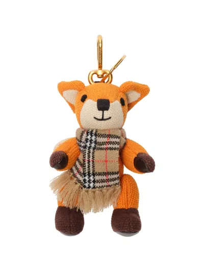 Burberry Orange Fox Charm In Knitted Cotton