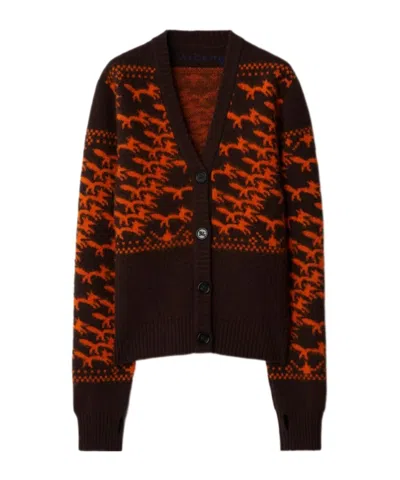 Burberry Fox Wool Cardigan In Brown