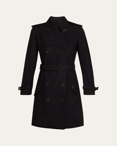 Burberry Foxfield Lace Double-breasted Short Trench Jacket In Black