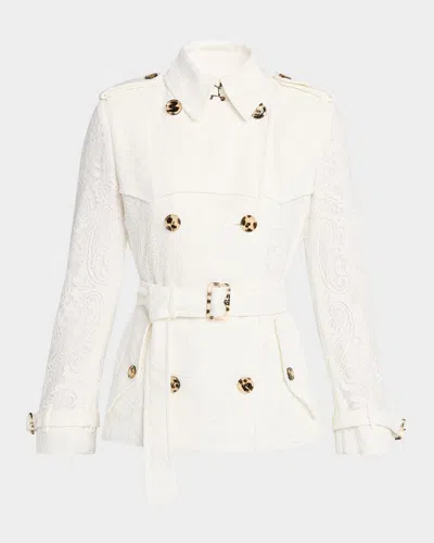 Burberry Foxfield Lace Double-breasted Short Trench Jacket In White