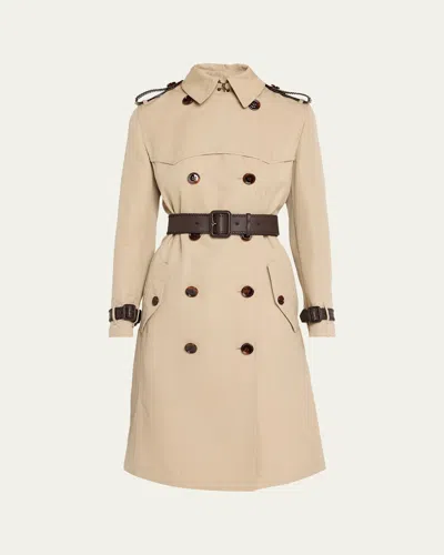 Burberry Foxfield Leather-trim Double-breasted Trench Coat In Brown