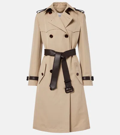 Burberry Foxfield Leather-trim Double-breasted Trench Coat In Brown