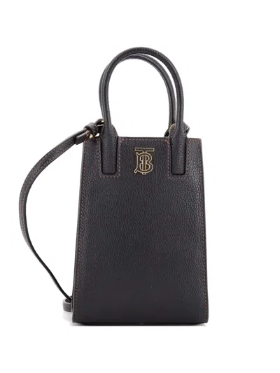 Pre-owned Burberry Frances Leather Micro Tote Bag In Black