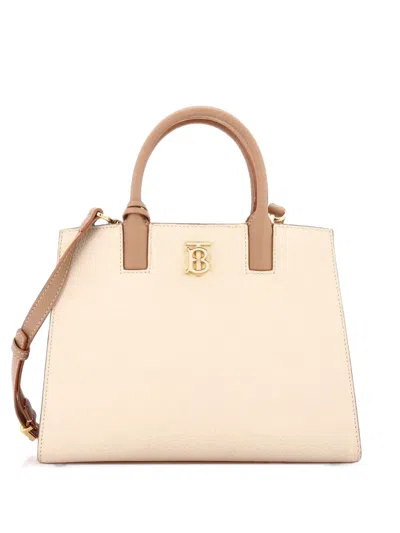 Pre-owned Burberry Frances Tote Leather Mini Satchel In Neutrals