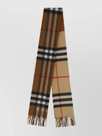 Burberry Frayed Check Pattern Scarf In Brown