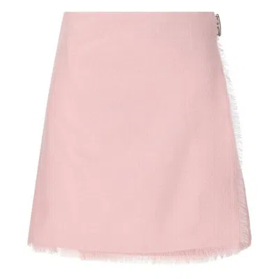 Burberry Frayed Edge Pleated Mini Skirt In Pink