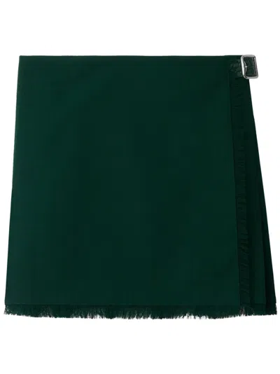 Burberry Pleated Fringed-edge Mini Skirt In Green