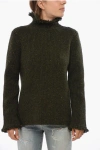 Burberry Frayed Hem Melange Turtleneck Sweater In Green
