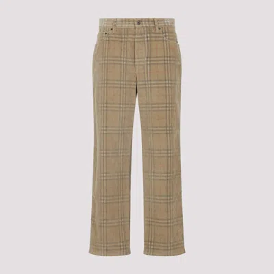 Burberry Sand-coloured Check Corduroy Trousers In Brown