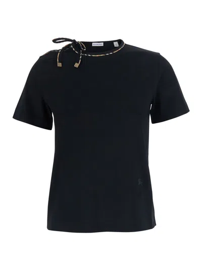 Burberry Frencki Bow Cotton Mini Tee For Women In Black