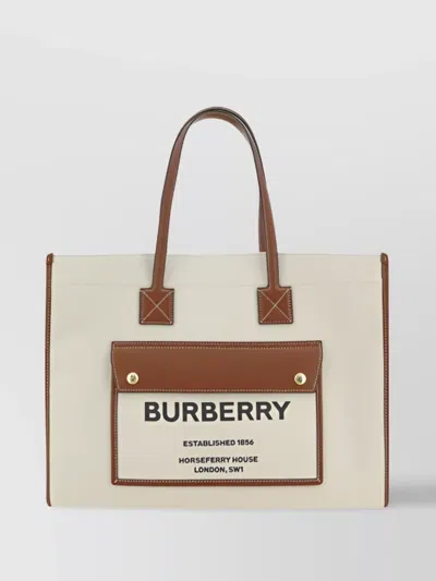 Burberry Frey Rectangular Cotton Shoulder Bag With Leather Trim