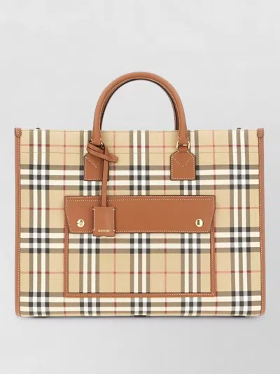 BURBERRY FREYA CANVAS CHECK MEDIUM TOTE BAG