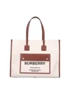 Burberry Women Two-tone Leather And Canvas Medium Freya Shopping In Beige