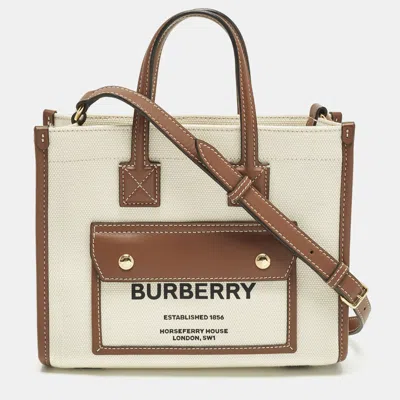 Pre-owned Burberry Freya Mini Brown/beige Canvas Tote
