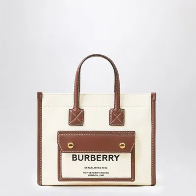 Burberry Freya Mini Natural/brown Tote Bag In Beige