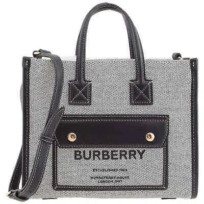 Pre-owned Burberry Freya Mini Two-tone Canvas And Leather Tote In Black 8044142 In Gray
