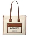 Burberry Women Two-tone Leather And Canvas Medium Freya Shopping