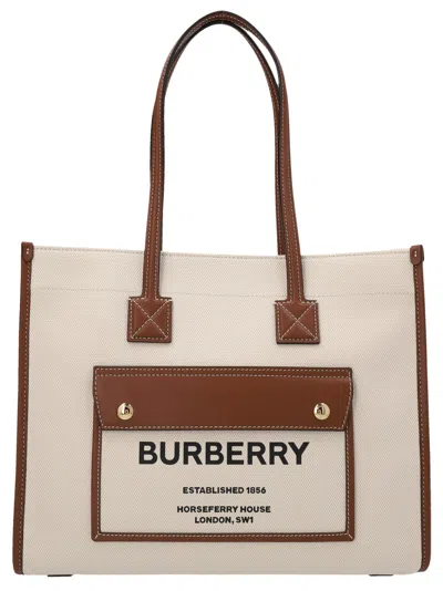 Burberry Freya Small Shopping Bag In Beige