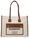 Burberry Small Freya Leather & Canvas Tote Bag In Beige