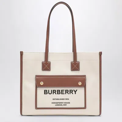 Burberry Women Two-tone Leather And Canvas Medium Freya Shopping In Multicoloured