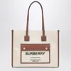 Burberry Women Two-tone Leather And Canvas Medium Freya Shopping In Beige