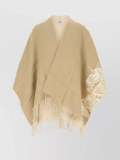 BURBERRY FRINGE DETAILING WOOL BLEND CAPE