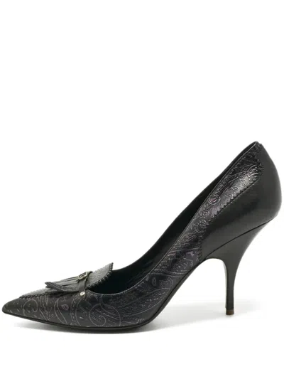 Pre-owned Burberry Fringe Leather Pumps In Black