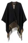 Burberry Fringed Wool Cape In Black