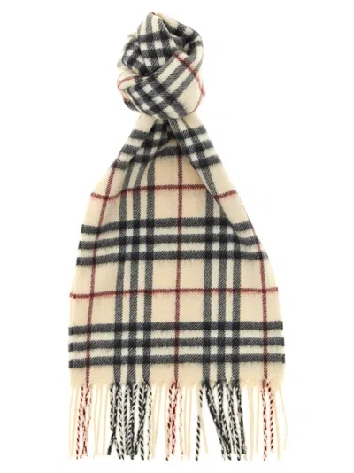 Burberry Fringed Cashmere Check Scarf In Neutral