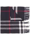 Burberry Fringed Check Scarf In Blue