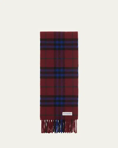 Burberry Fringed Check Cashmere Scarf In Burgundy