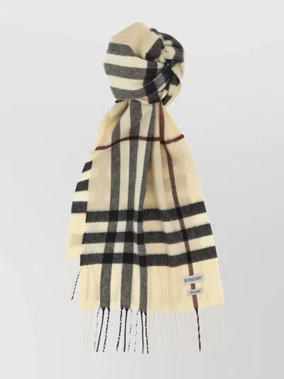 Burberry Fringed Check Pattern Rectangular Scarf In Neutral