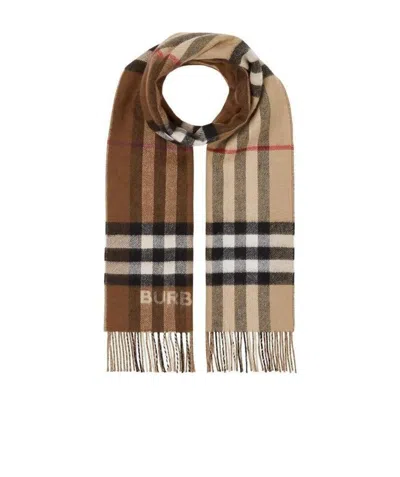 Burberry Fringed Check Scarf In Brown